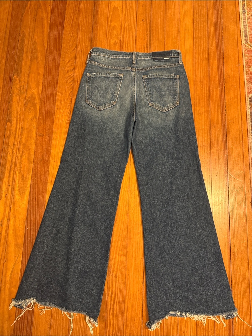 MOTHER Dark Blue Wide-Leg Distressed Jeans - Picture 2 of 4